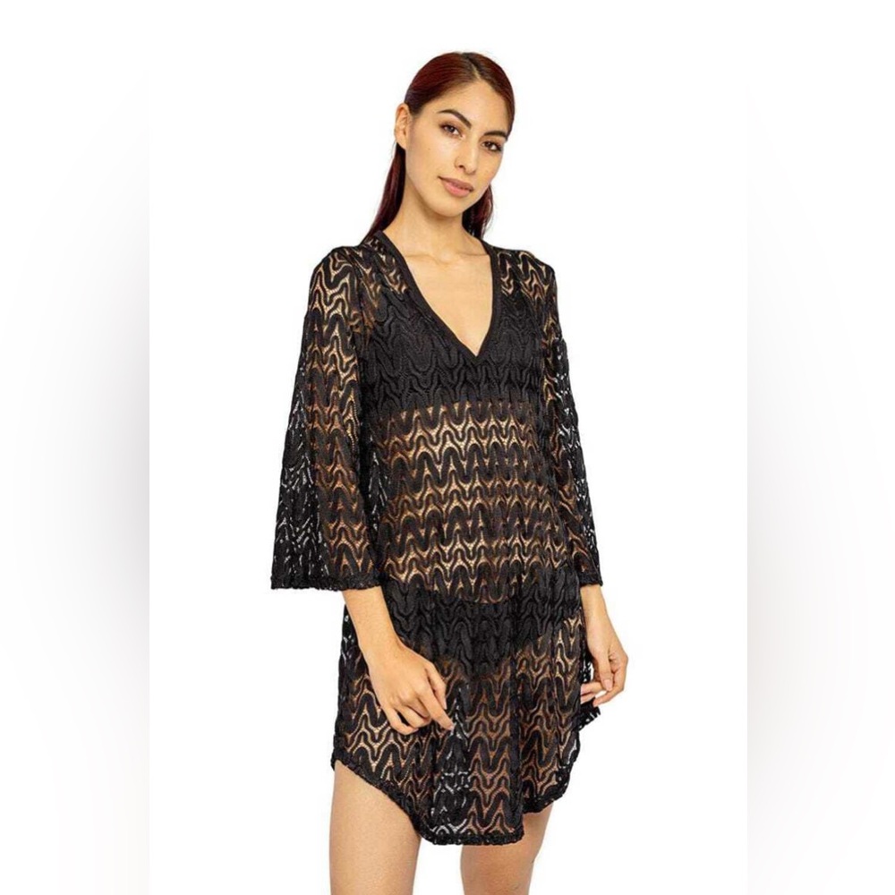 Elif By Jordan Taylor Crochet Bell Sleeve Tunic Swim Cover Up Size M